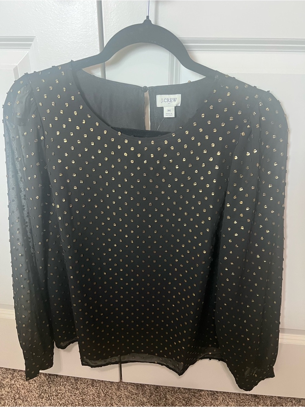 J. Crew Black Blouse with Gold Dot Accents